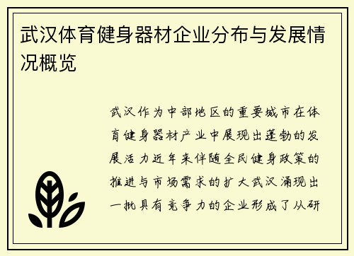 武汉体育健身器材企业分布与发展情况概览